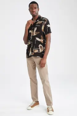 پیراهن مدرن ابریشم مصنوعی آستین کوتاه طرح‎دار برند Defacto کد 1647686108