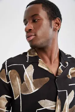 پیراهن مدرن ابریشم مصنوعی آستین کوتاه طرح‎دار برند Defacto کد 1647686108