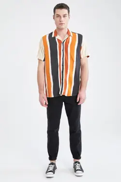 پیراهن متناسب آستین کوتاه پوپلین راه‎راه برند Defacto کد 1647686100