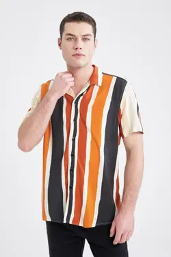 پیراهن متناسب آستین کوتاه پوپلین راه‎راه برند Defacto کد 1647686100