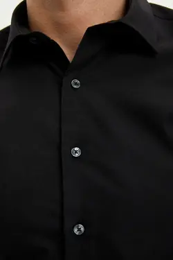 پیراهن اسلیم فیت مردانه ساده مشکی برند Defacto کد 1647686063