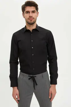 پیراهن اسلیم فیت مردانه ساده مشکی برند Defacto کد 1647686063