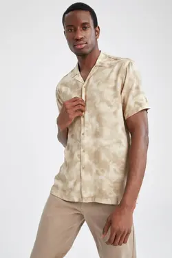 پیراهن مدرن ابریشم مصنوعی آستین کوتاه طرح‎دار برند Defacto کد 1647686106