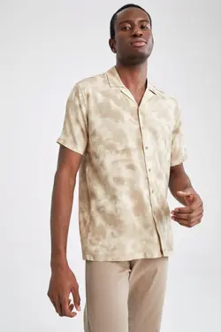 پیراهن مدرن ابریشم مصنوعی آستین کوتاه طرح‎دار برند Defacto کد 1647686106