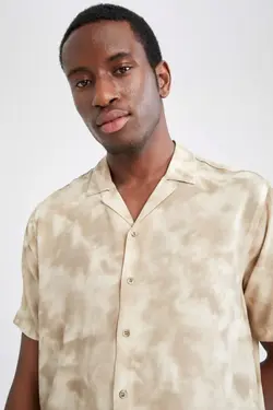 پیراهن مدرن ابریشم مصنوعی آستین کوتاه طرح‎دار برند Defacto کد 1647686106