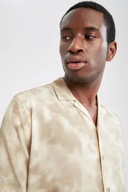 پیراهن مدرن ابریشم مصنوعی آستین کوتاه طرح‎دار برند Defacto کد 1647686106