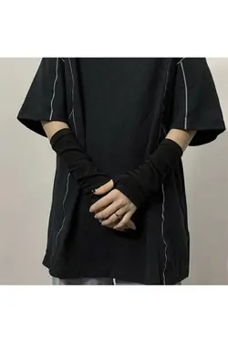 دستکش ساده انگشت نصفه مشکی دوتایی برند Ne&amp;Ra کد 1647685028