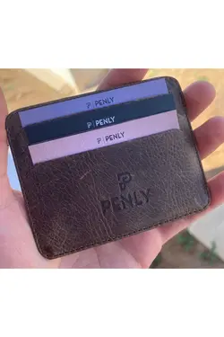 کیف پول جا کارتی مردانه چرم اصل مدل قهوه ای تیره برند Penly کد 1647679328