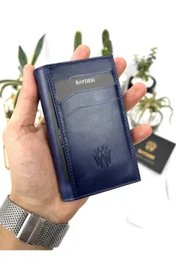 کیف پول جا کارتی چرم اصل سرمه ای برند bayderi کد 1647662116
