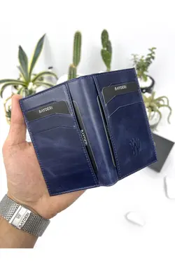 کیف پول جا کارتی چرم اصل سرمه ای برند bayderi کد 1647662116