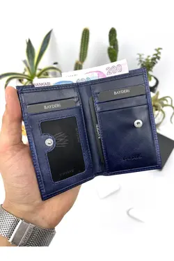 کیف پول جا کارتی چرم اصل سرمه ای برند bayderi کد 1647662116