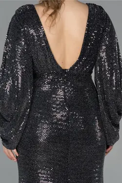 لباس مجلسی سایز بزرگ یقه هفت پولک دوز سیاه-نقره ای برند Abiyefon کد 1647802868