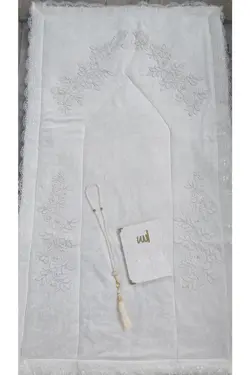 سجاده کرم ست عروس مخملی 3تکه شیری برند Lamazihome کد 1647791950