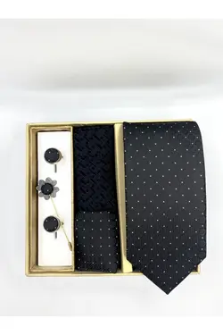 ست دکمه سرآستین جوراب کراوات جعبه‎دار بامبو گل‎دار دستمال طرح‎دار ویژه مشکی برند by Gimente کد 1647786130