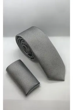 کراوات مردانه با دستمال طرحدار طوسی برند Gambocci کد 1647785834