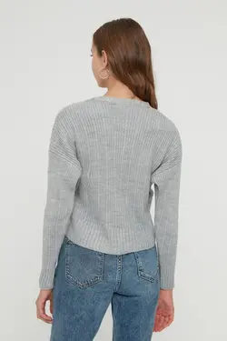 بافتنی طرح‎دار طوسی برند TRENDYOLMİLLA کد 1647785647