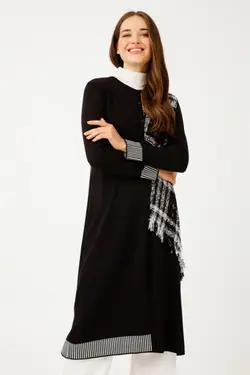 بافتنی نامتفارن طرح‎دار شطرنجی مشکی برند Tığ Triko کد 1647785727