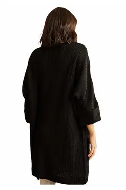 بافتنی قالب جیب دار گشاد آستین زنانه مشکی برند Roza Giyim کد 1647785481