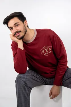 لباس راحتی 100پنبه سایز بزرگ آستین بلند چاپی زرشکی برند Nur Aka by Nurteks کد 1647765923