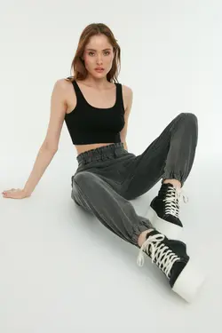 شلوار راحتی بافتنی قابل شستشو جاگر ساده خاکستری آنتراسیت برند TRENDYOLMİLLA کد 1647724536