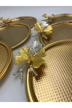 سینی سرویس کیک گرد تزئینی پروانه ای طلایی برند Lonicera Atelier کد 1647819849