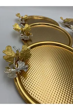 سینی سرویس کیک گرد تزئینی پروانه ای طلایی برند Lonicera Atelier کد 1647819849