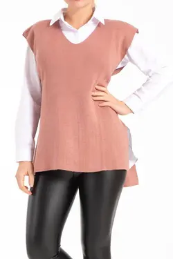 ژاکت بافتنی بلند یقه هفت زنانه پودر کمربند دار برند Manga کد 1647978427