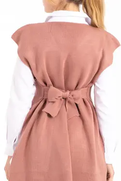 ژاکت بافتنی بلند یقه هفت زنانه پودر کمربند دار برند Manga کد 1647978427