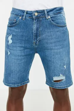 شلوارک اسلیم فیت مردانه جین سرمه ای برند TRENDYOL MAN کد 1647944220