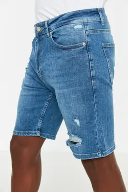 شلوارک اسلیم فیت مردانه جین سرمه ای برند TRENDYOL MAN کد 1647944220