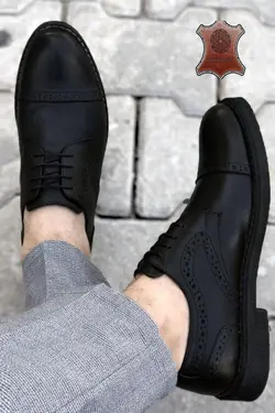 کفش مجلسی مردانه چرم اصل طرح‎دار مشکی برند BIG KING کد 1647899636