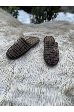 دمپایی روفرشی مردانه طرح چهارخانه رنگ قهوه‎ای برند PNR TERLİK کد 1648014331