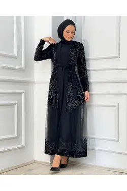 لباس مجلسی توری طرحدار پولک دوز پولکی برند MODA URUBA کد 1648005311