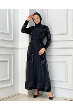 لباس مجلسی توری طرحدار پولک دوز پولکی برند MODA URUBA کد 1648005311