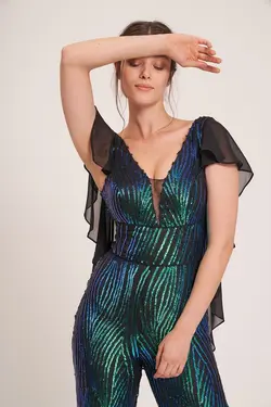 مجلسی سرهمی بلند ابریشم دار پولک دوز سبز برند La Vita e Bella کد 1647986721