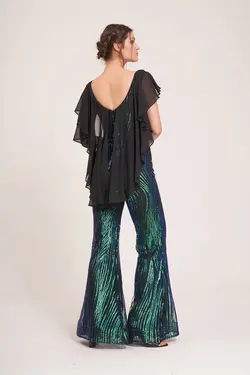 مجلسی سرهمی بلند ابریشم دار پولک دوز سبز برند La Vita e Bella کد 1647986721