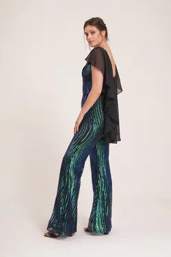 مجلسی سرهمی بلند ابریشم دار پولک دوز سبز برند La Vita e Bella کد 1647986721