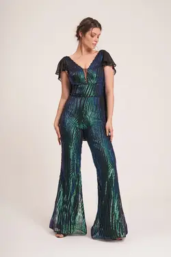 مجلسی سرهمی بلند ابریشم دار پولک دوز سبز برند La Vita e Bella کد 1647986721