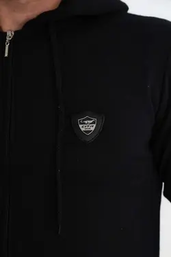 ست لباس راحتی نخی نخ آرم دار زیپدار مشکی مردانه برند 3MODA کد 1698603646