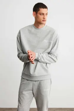 ست لباس راحتی ساده طرح‎دار گلدوزی شده ملانژ خاکستری مردانه برند GRIMELANGE کد 1698603642