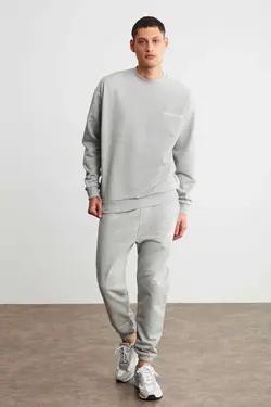 ست لباس راحتی ساده طرح‎دار گلدوزی شده ملانژ خاکستری مردانه برند GRIMELANGE کد 1698603642