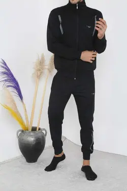 ست لباس راحتی زیپدار مشکی مردانه برند 3MODA کد 1698602971