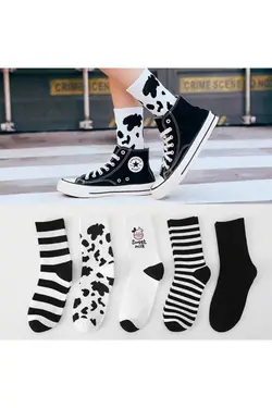 جوراب تنیس راه‎راه طرح‎دار گاو 5ست سفید مشکی زنانه برند BGK کد 1698478927