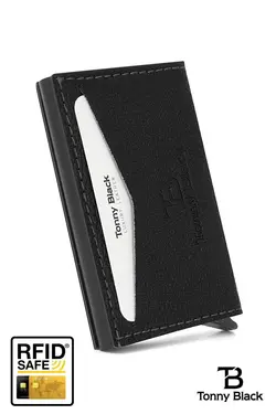 چند اتوماتیک ضد جعبه‎دار هوشمند چشمه‎دار جا کارتی چرم اصل برند Tonny Black کد 1698476715