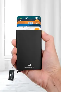 کارت اتوماتیک جعبه‎دار فلزی مدل جا کارتی مشکی اصل برند Frank Martin کد 1698476711