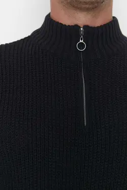 پلیور متناسب یقه نیمه اسکی سرمه ای زیپدار مردانه برند TRENDYOL MAN کد 1698160280