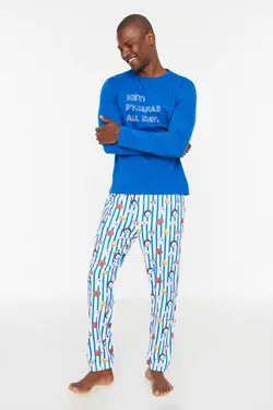 لباس راحتی متناسب چاپی آبی تیره مردانه برند TRENDYOL MAN کد 1698102126