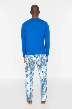 لباس راحتی متناسب چاپی آبی تیره مردانه برند TRENDYOL MAN کد 1698102126