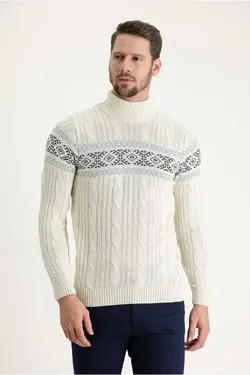 پلیور بافتنی اسلیم فیت یقه طرح‎دار پشمی اسکی برند Kiğılı کد 1697883736