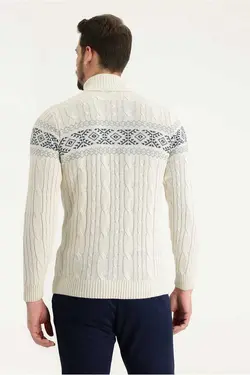 پلیور بافتنی اسلیم فیت یقه طرح‎دار پشمی اسکی برند Kiğılı کد 1697883736